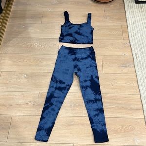 Blue tie dye leggings and sports bra